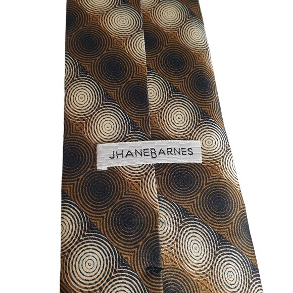 Jhane Barnes Geometric Pattern Silk Tie Designer Japan Gold Black Office Work - Picture 3 of 5